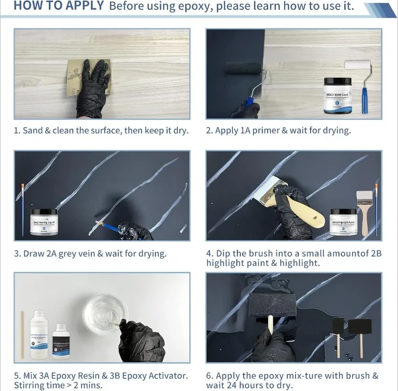 

Black Marble Countertop Paint Kit Epoxy Countertop Refinishing Paint Kit, Kitchen Bathroom Coating For Marble, Granite