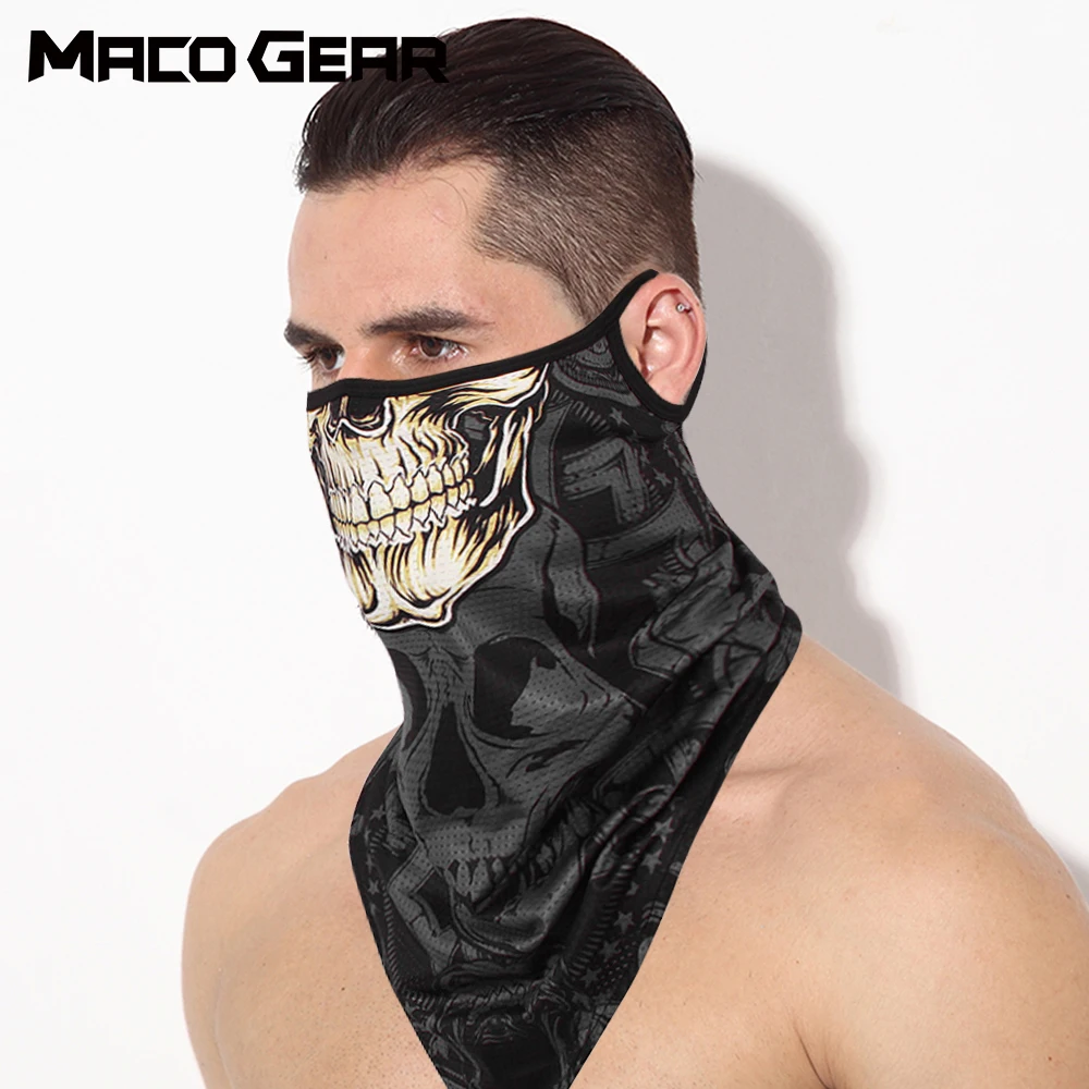 Skull Cycling Bandana Triangle Tube Scarf Half Face Mask Neck Gaiter Cover Multifunctional Hiking Hunting Hang-Ear Running Men