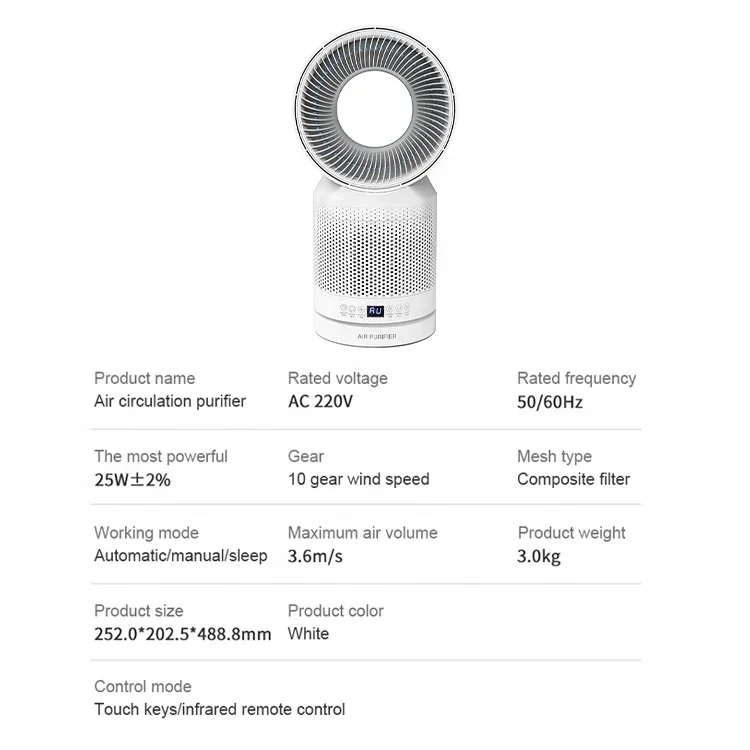 Multifunction Smart Home Desktop Bladeless Fan Formaldehyde Removal Negative Ions Air Purifier