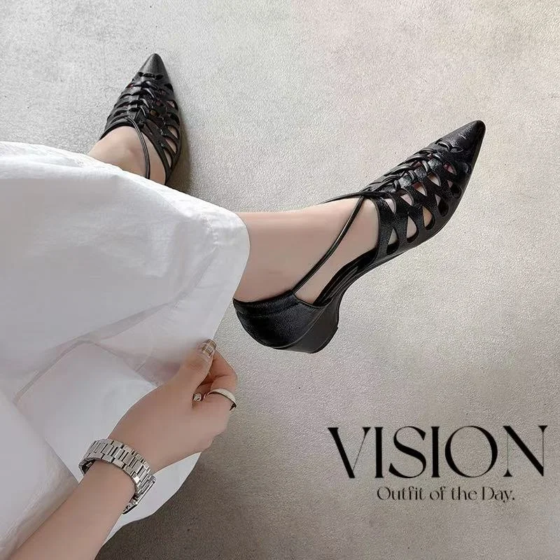 2026 new summer women sandals natural leather 22-25cm cowhide+sheepskin+pigskin pointed toe cross-strap hollow women shoes
