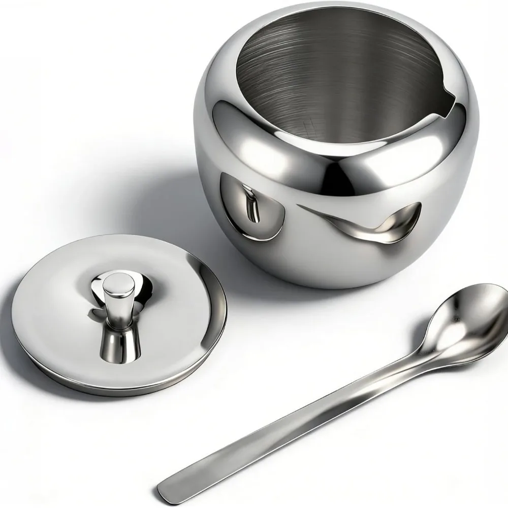 Apple-shaped Stainless Steel Seasoning Jar with Lid European-style Seasoning Salt Jar Storage Decorative Bowl in Kitchen