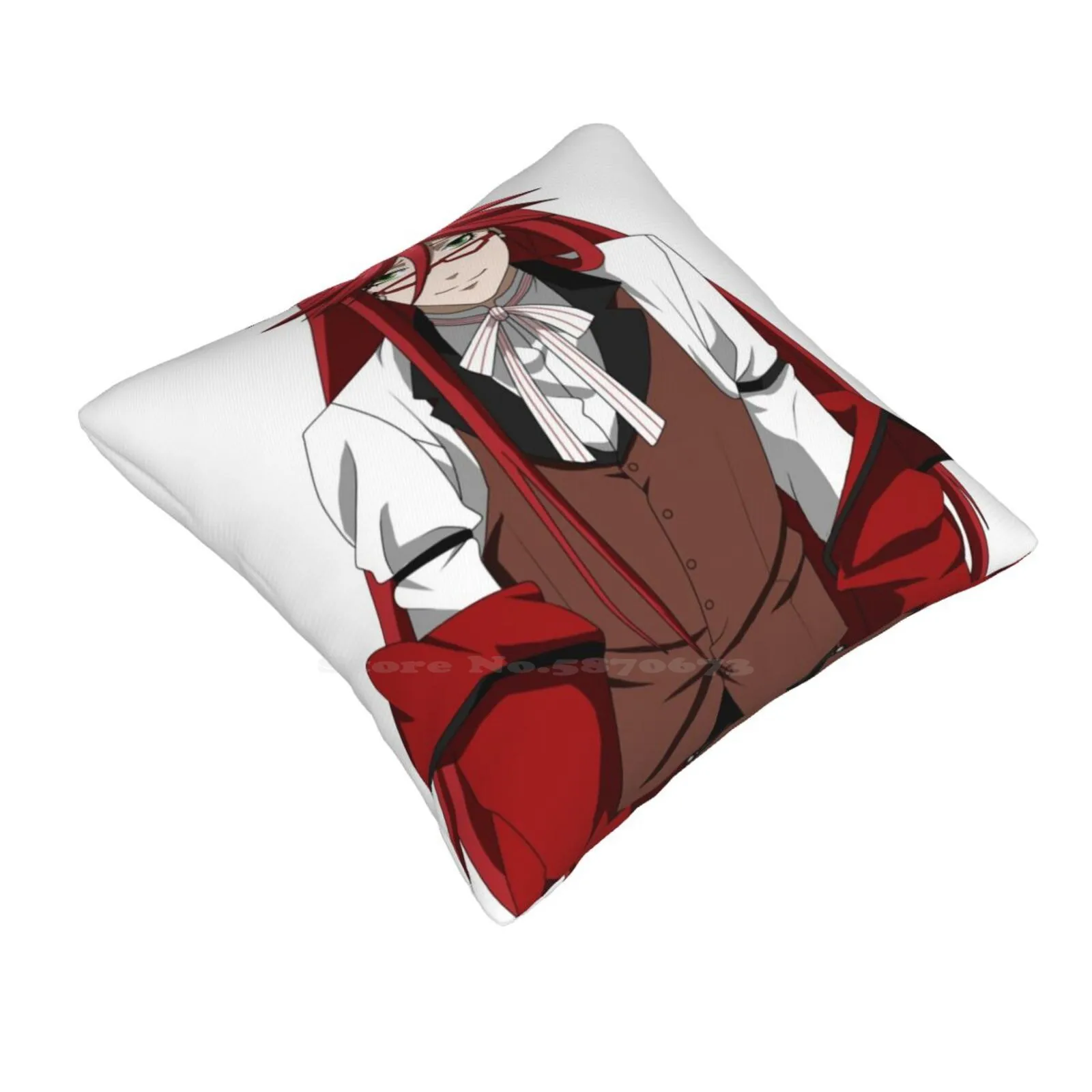 Grell Sutcliff Funny Cute Decor Square Pillowcase Grell Sutcliff Black Butler Kuroshitsuji Anime Manga Red Reaper Grim Reaper