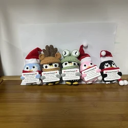 Funny Handmade Knitted Positive Penguin with Encouragement Card Crochet Wool Pocket Hug Penguin Dolls Home Room Decoration Gifts