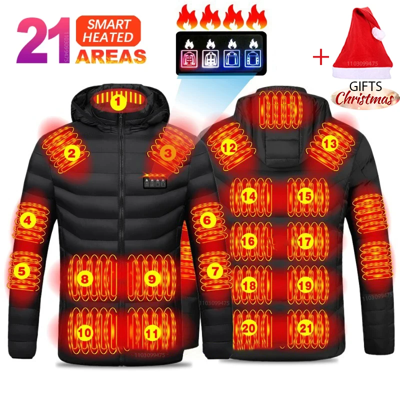 21 Areas Heated Jacket Cotton Clothes Lightweight USB Electric Self Heating Jacket Men Women Coat Ski Camping Winter Clothing