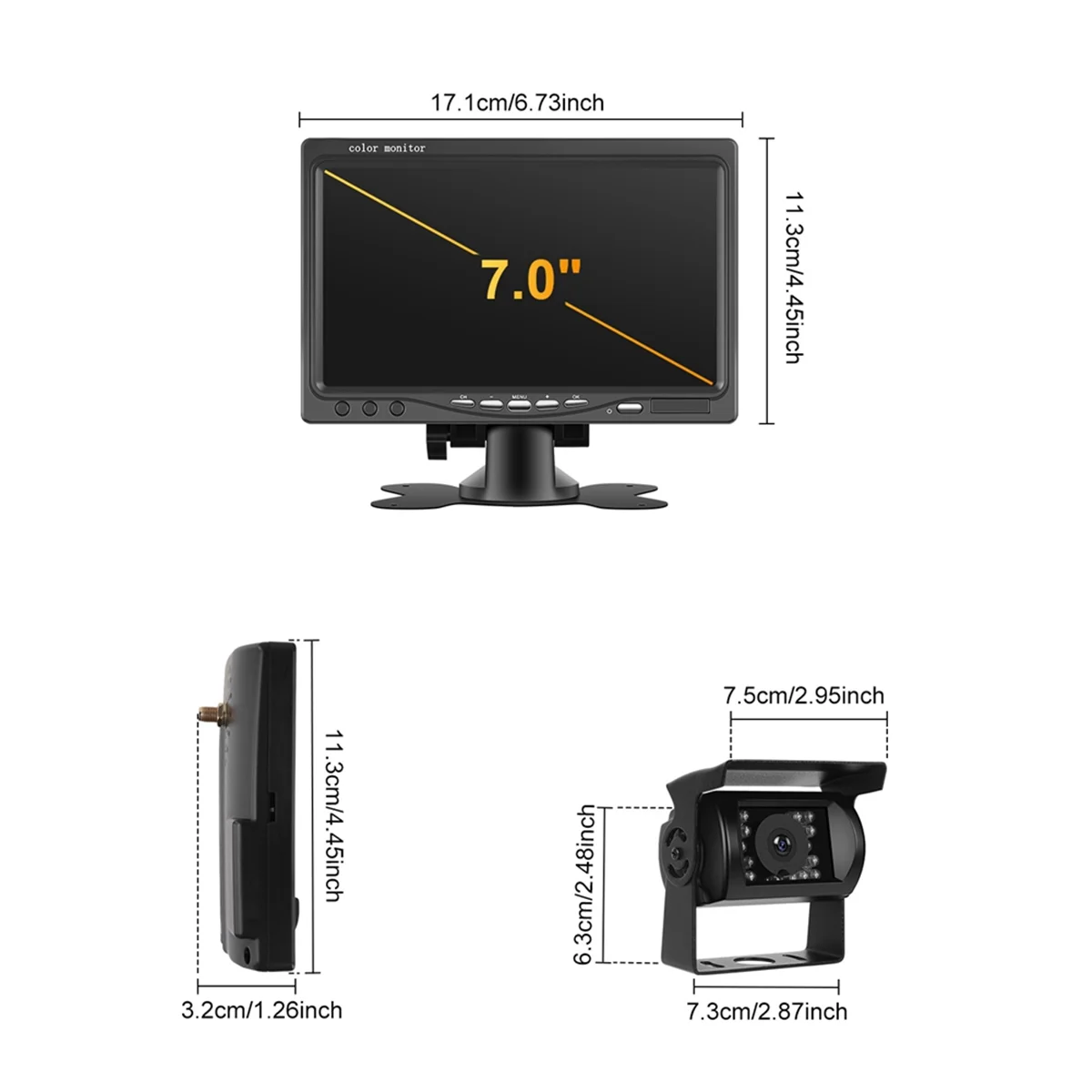 

ABTE-Professional 7Inch Wireless Rear View Camera TFT LCD Monitor Night Vision Backup Parking Rear View Camera System for RV Tru