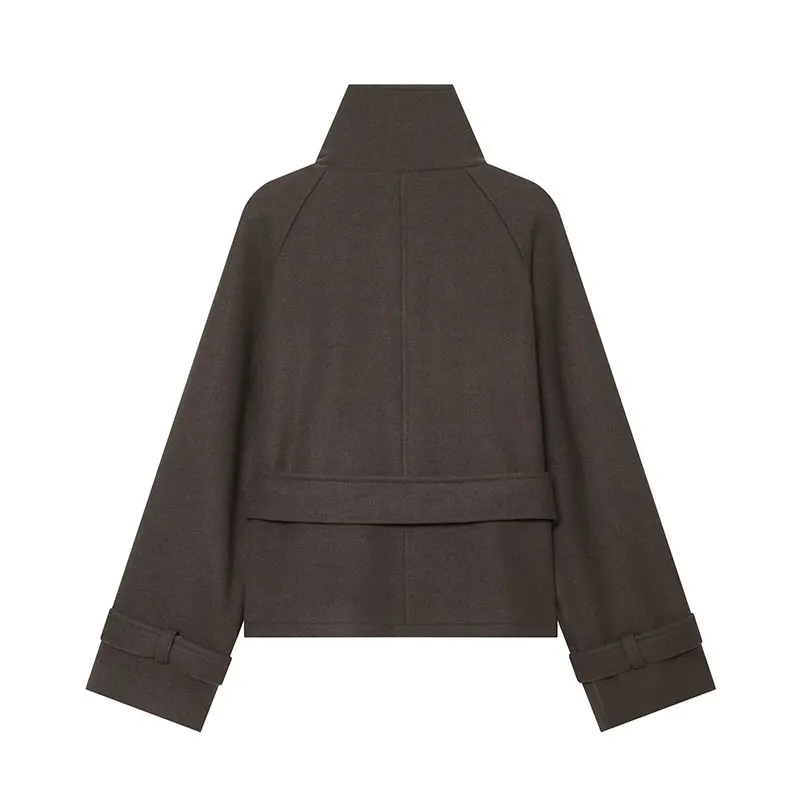 NLZGMSJ 2026 Autumn Winter High Street Chic Women Coat Stand Collar Double Breasted Sashes Long Sleeve Coat Fashion Office Coat