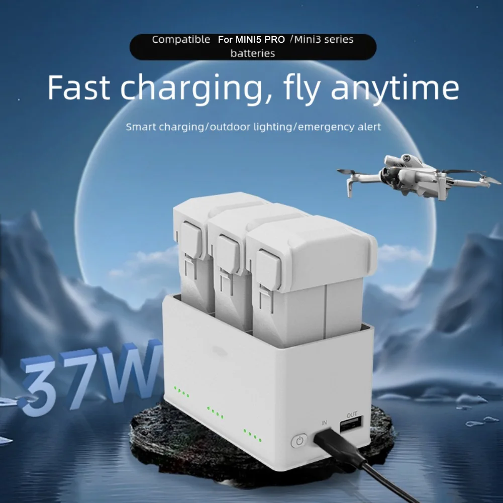 

Для DJI Mini 5 Pro двухсторонние дронов 37 Вт, концентратор для зарядки аккумулятора, эффективная мощность, двунаправленная станция быстрой зарядки, аксессуары для дронов