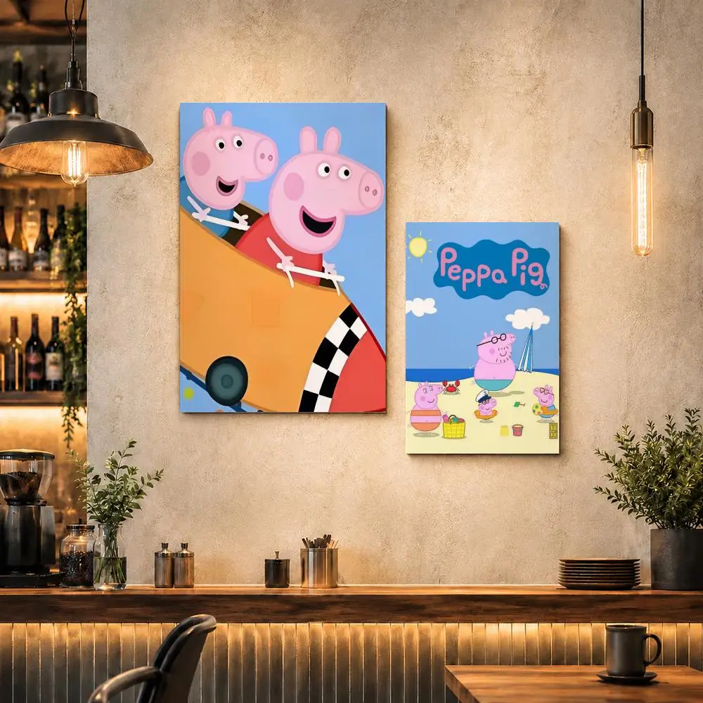 Kids Cartoon P-Peppa PigS Poster Vintage Retro Anime Poster Stickers Peel and Stick Wall Art Home Decor view 4