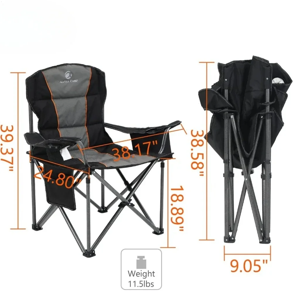 

ez Oversized Camping Folding Chair, Heavy Duty Support 450 LBS Steel Frame Collapsible Padded Arm Chair with Cup Holde