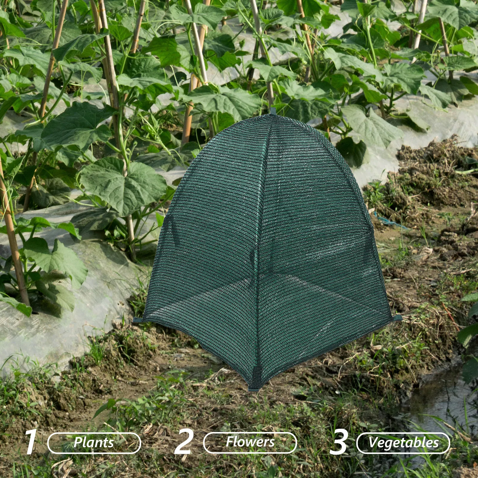 Plant Protector Net Transparent Mesh Garden Cover 23.6x23.6x23.6inch Reusable Frost Freeze Protection Tent Stakes Outdoor