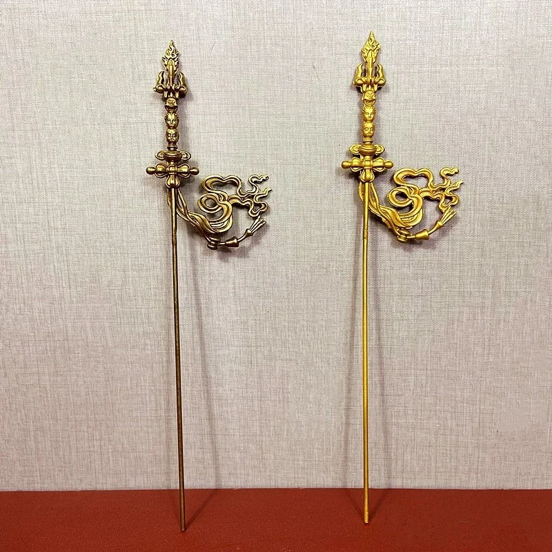 Tibetan Style Brass Padmasambhava Staff Faqi Tibetan Buddhist Trident Staff Vajra Pestle Accessories Buddhist Supplies