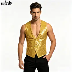 Mens Jazz Hip Hop Dance Performance Costume Womens Glittery Sequin Suit Vest Button Sleeveless Festivals Waistcoat Jacket