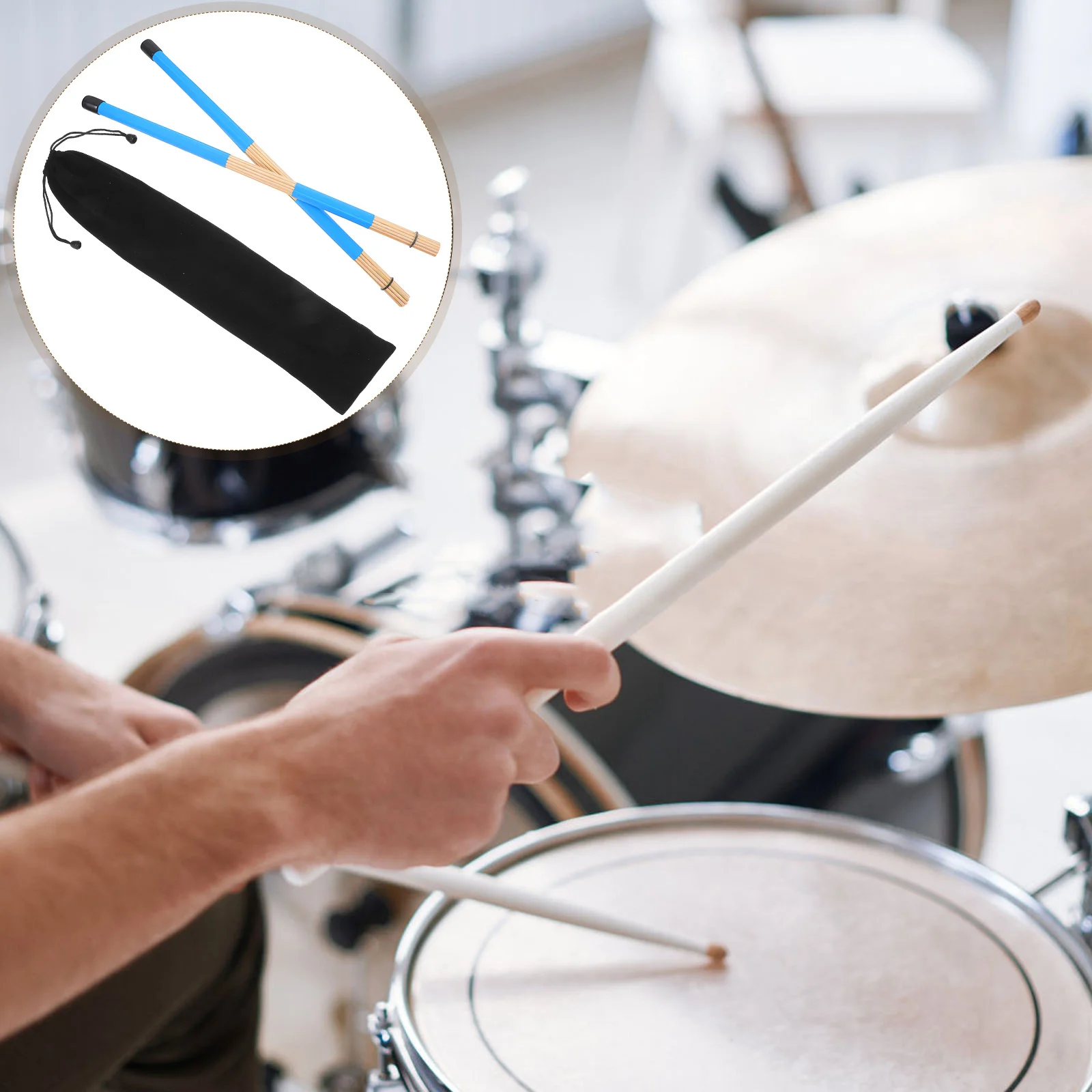 

1Pair Professional Wooden Drum Brushes 19 Rods Sturdy Bamboo Multi-Rod Percussion Sticks for Jazz Folk Music Versatile Drumming