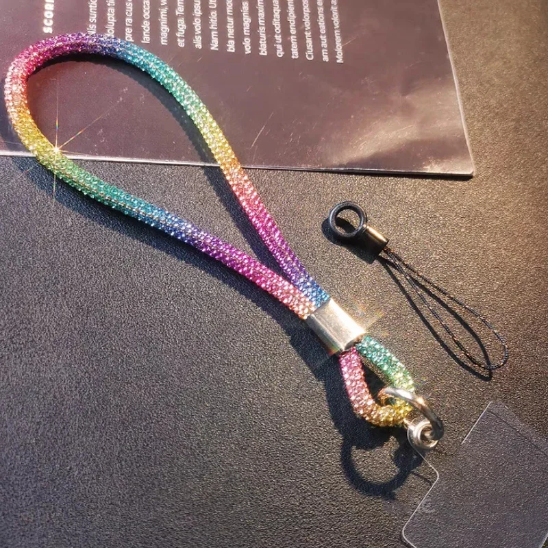 Universal Cellphone Wrist Strap with Card Gorgeous Flash Diamond Lanyard Colorful Hand Rope Mobile Phone Anti-Loss Charm Straps