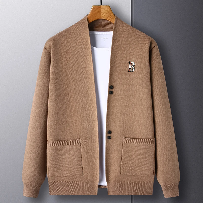 デザイナー秋冬レター刺繍Vネックメンズニットカーディガン高級ブランド韓国トレンド厚手快適セーターメンズウェア