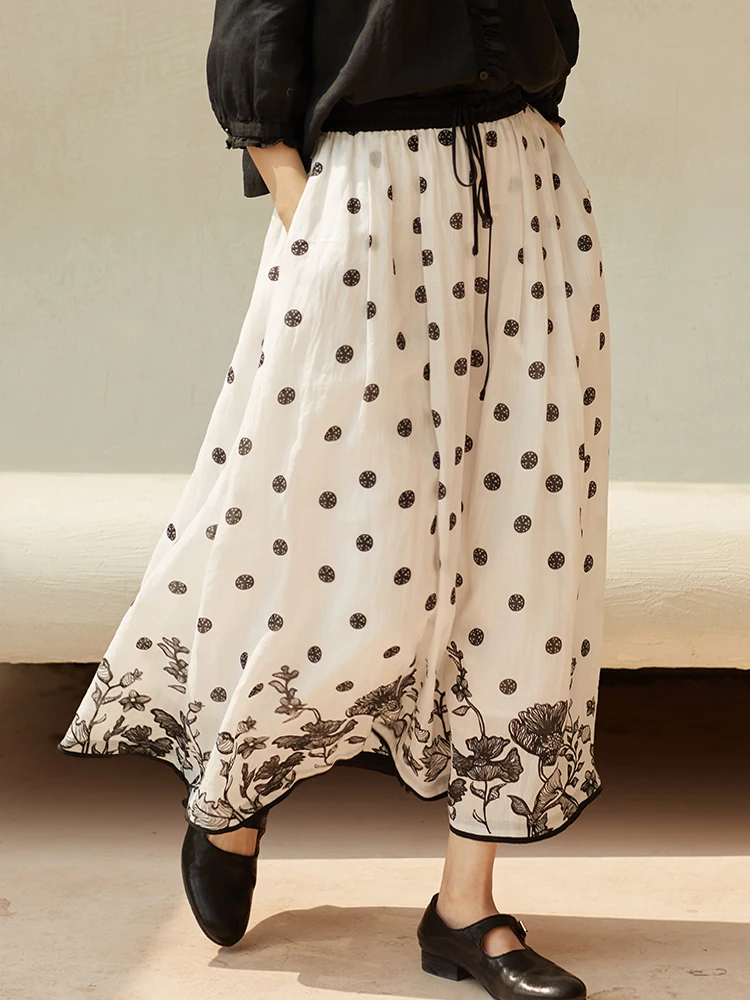 

Artistic Silk Polka Dot Print f Skirt Women's New Arrival Spring Commute Sle A-Line Skirt Hemp Material Midi Skirt
