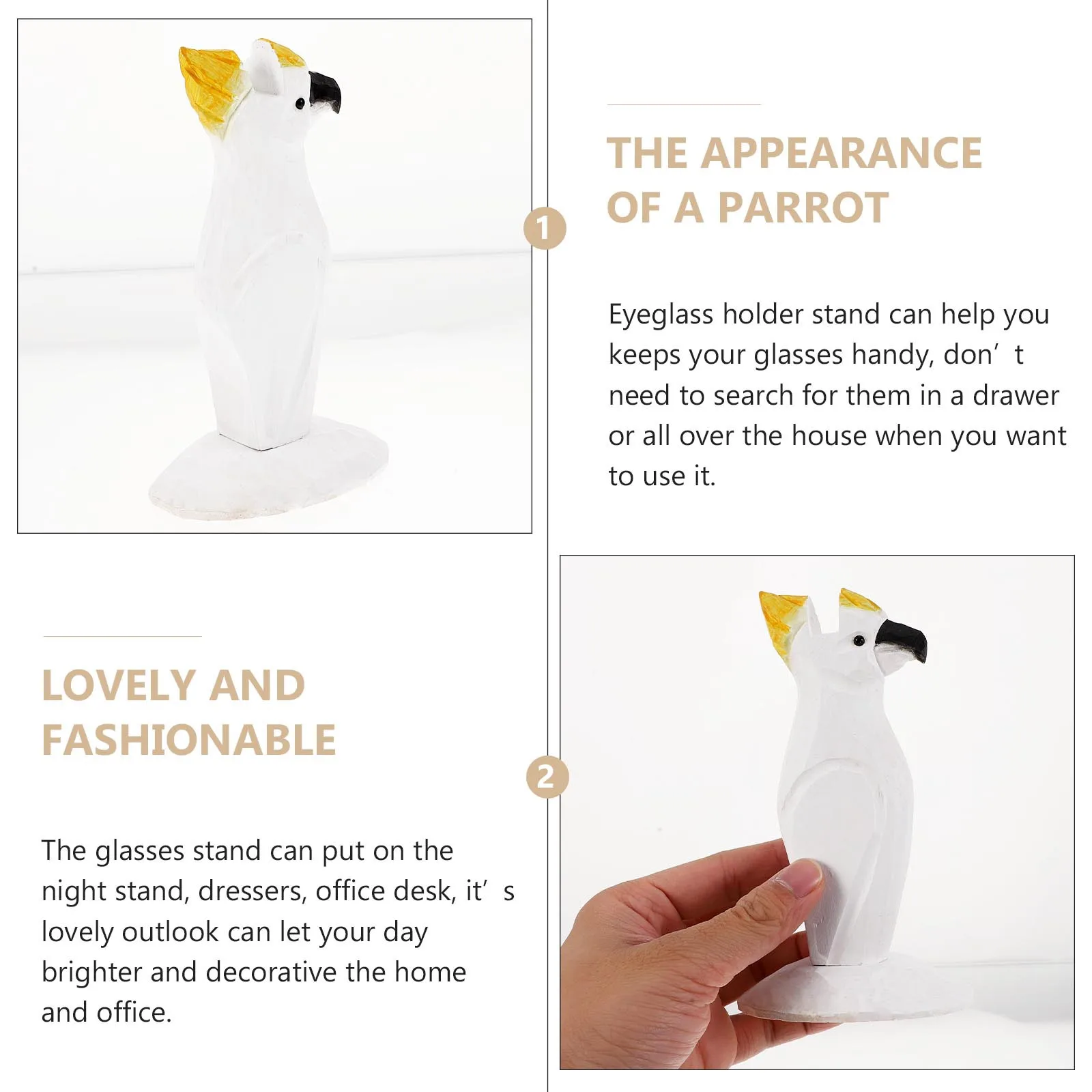 

1Pcs Parrot Wooden Glasses Stand Creative Eyeglass Holder Rack Desktop Storage Frame Animal Glasses Display for Home Office