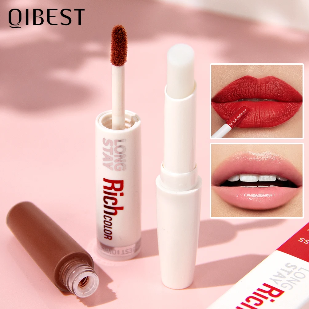 QIBEST Double Head Matte Liquid Lipstick Waterproof Lasting Makeup Lip Balm Reduce Fine Lines Lipgloss Tint Nourishing Lipstick