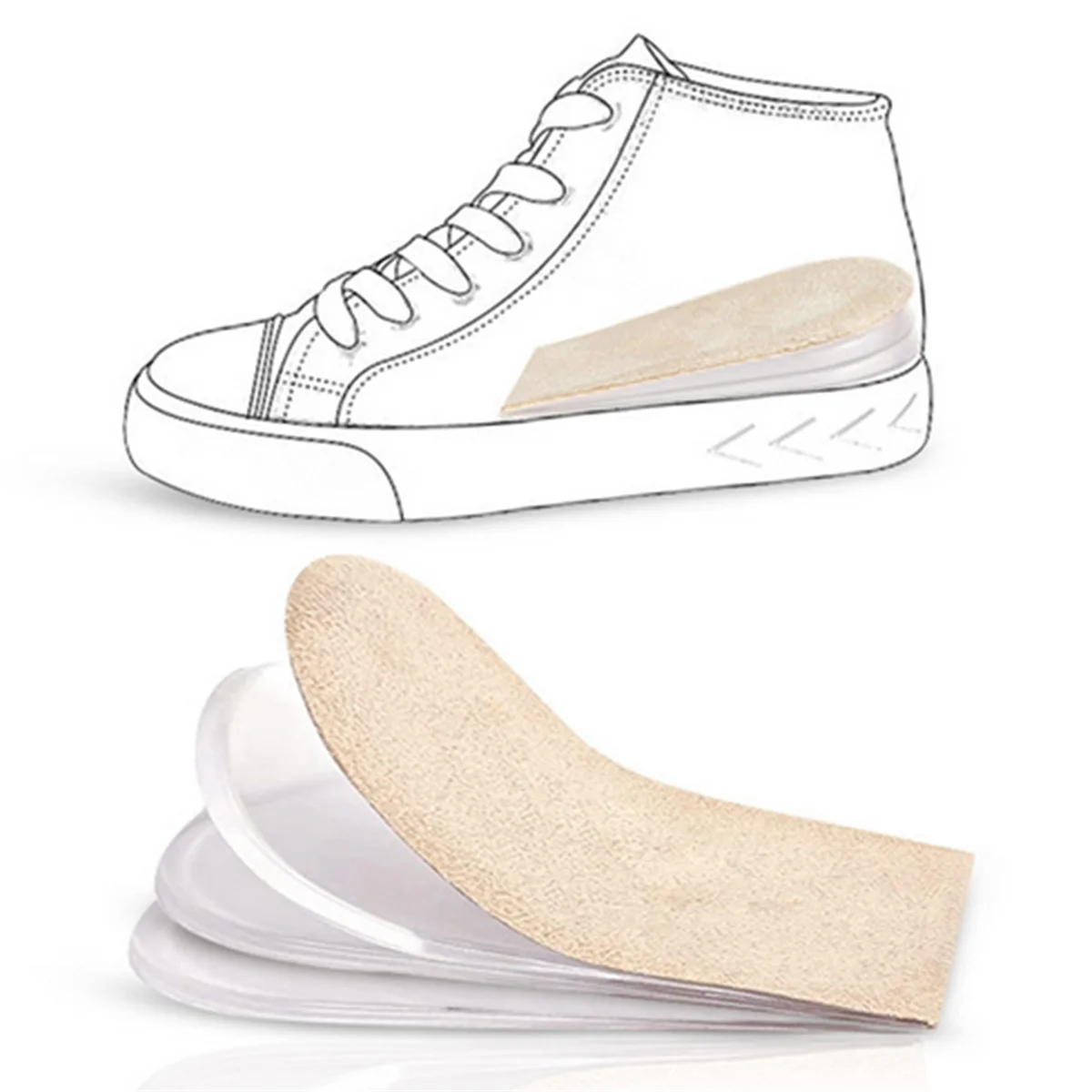 نعال داخلية لزيادة الارتفاع قابلة للتعديل من ABQR، حشوات كعب جل مكونة من 3 طبقات لتناول طول الساق، والتهاب وتر العرقوب