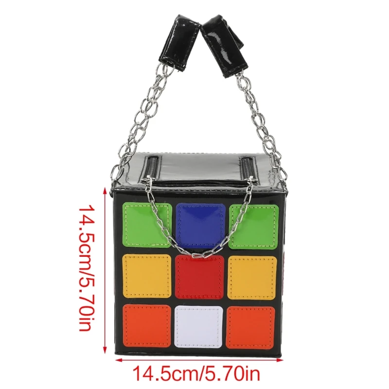 Women Square Box Handbag PU Cube Clutch Bag Cube Shape Clutch Purse Cube Shape Phone Wallet Purse With Chain Handle