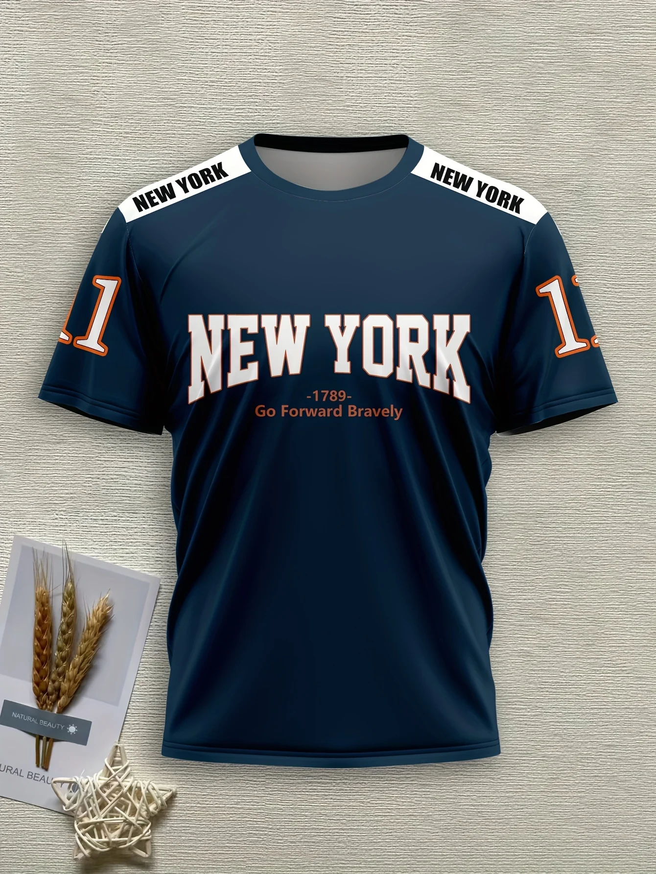 Men'S Casual Crew Neck T-Shirt,100% Polyester Knit Fabric,3D Print New York Graphic Tee,Slight Stretch,Regular image 6