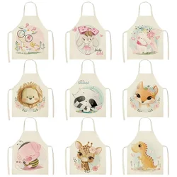 Lovely Cartoon Rabbit Printed Kitchen Aprons for Women Kids Sleeveless Cotton Linen Cooking Cleaning Tools