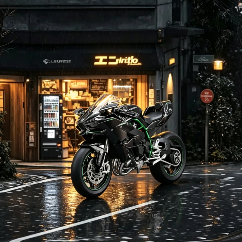 1:6 H2 Diecast Alloy Motorcycle Model Burning Exhaust Spray Realistic Large Motorbike Premium Collection Gift For Men Lovers