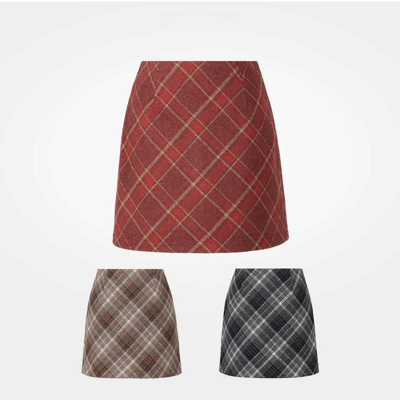 

Юбка с высокой талией в клетку для женщин, осенне-зимняя, облегающая, универсальная, с запахом, для повседневной носки, китайского производства