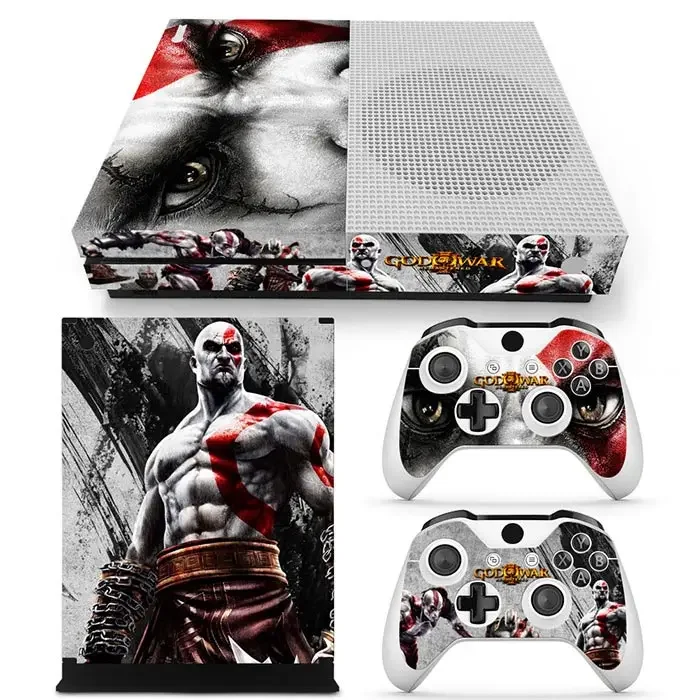 God of war Cool stickers Vinyl Decal Skin Sticker for Microsoft Xbox One S Slim Console + 2 Controllers Skin Protective Cover