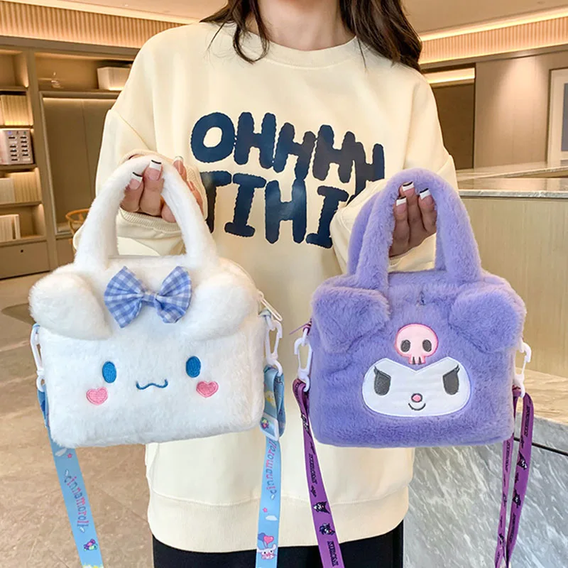 Kawaii Sanrio Cinnamoroll Bag Kuromi Plush Shoulder Bag My Melody Bag Cartoon Plushies Hello Kitty Handbag Women Christmas Gift