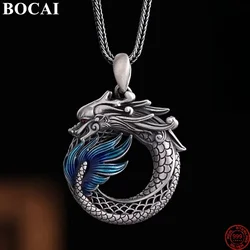 BOCAI S999 Sterling Silver Pendants for Women Men New Fashion Enamel Hollow Dragon Phoenix Ethnic Style Jewelry Wholesale