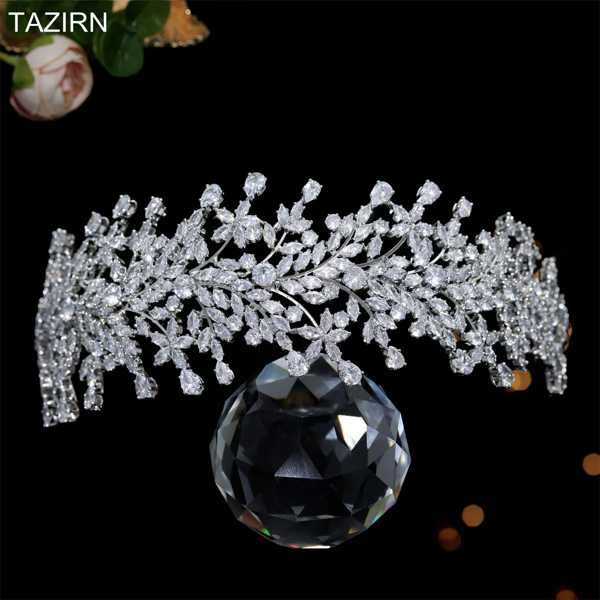 Full Cubic Zirconia Wedding Headbands for Bride CZ Zircon Bridal Tiaras Pageant Hair Jewelry Party Headpieces for Women Girls