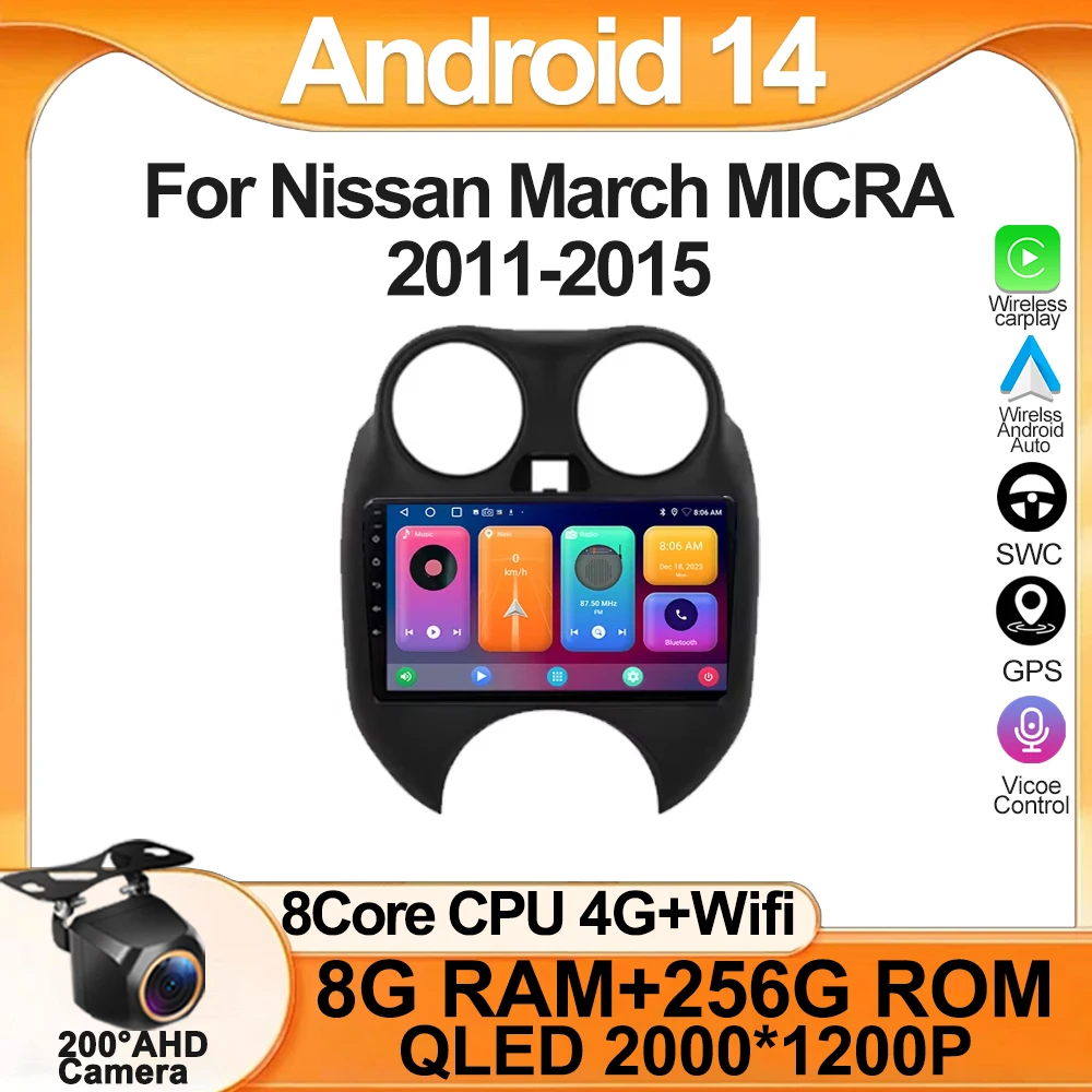 

Android 14 Car Radio For Nissan March MICRA 2011-2015 Multimedia Player no 2Din dvd Carplay Naviagtion 5G Wifi DVD Head unit