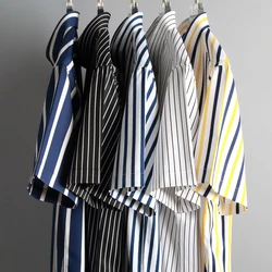 2023 Regular Fit Short Sleeve Strech Striped Shirts for Men Summer Soft Business Men's Dress Shirt Casual