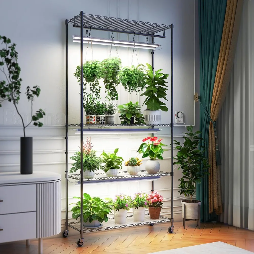 

4-Tier Plant Stand with Grow Light, Full Spectrum, Indoor DIY Plant Shelf with Light, Flower Pot Stand Display Rack