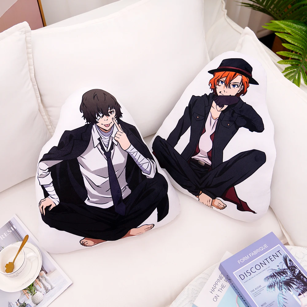 

45cm Cute Bungo Stray Dogs Throw Pillow Anime Double-sided Printing Cushion Atsushi Dazai Chuuya Plush Toy Home Decor Gifts