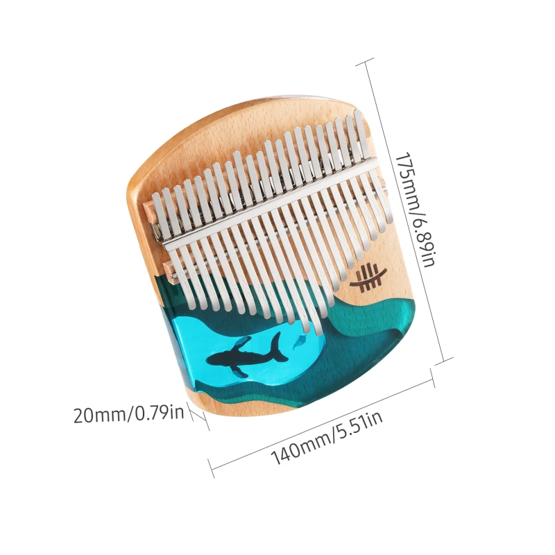 Kalimba 17 Key Thumb Piano Solid Beech Epoxy Resin Portable Kalimba Mbira Sanza with Tuning Hammer Keyboard Musical Instrument