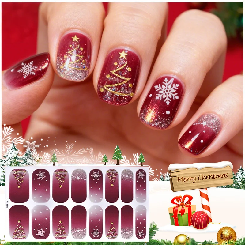 16Tips Christmas Snowflake Full Cover Nail Sticker Brown Shiny Gradient Color Nail Wraps Decals DIY Decoration Nail Art Sticker