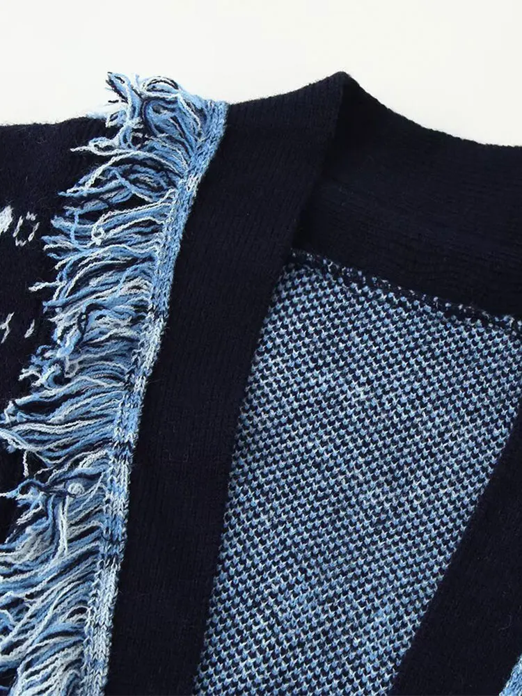 เสื้อแจ็คเก็ตถักสไตล์วินเทจสำหรับผู้หญิง แขนยาว แต่งพู่ ปลายเปิด มีเข็มขัด สไตล์ Y2K ﻿