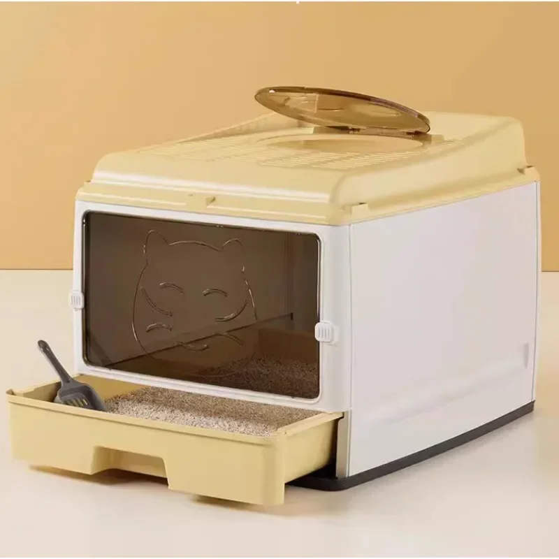 صناديق الرمل المغلقة بالكامل للقطط تصميم قابل للطي مرحاض القطط درج مريح صندوق نفايات الغبار رائحة طارد منتجات الحيوانات الأليفة