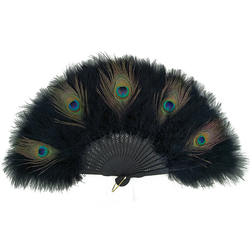 Classical Feather Fan Cheongsam Catwalk White Feather Retro Girl Lolita Fan Peacock Folding Fan Decoration Crafts Birthday Gift