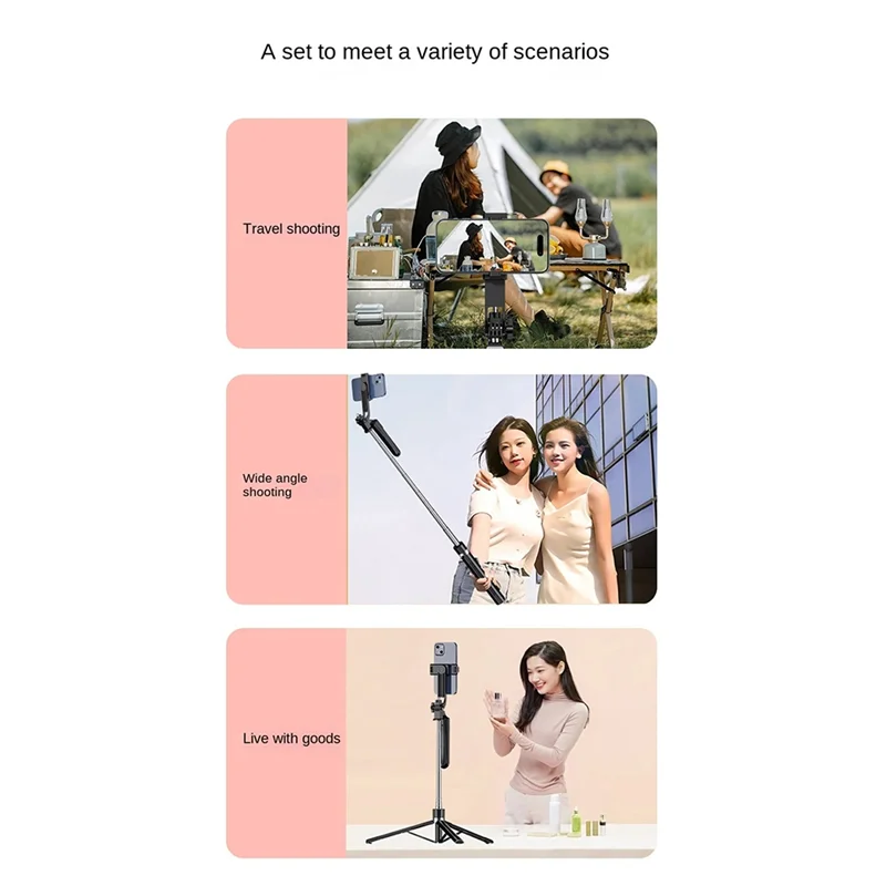 BNVN-Expandable Phone Tripod Stand Selfie Stick With Fill Light Detachable BT Wireless Remote For Smartphone