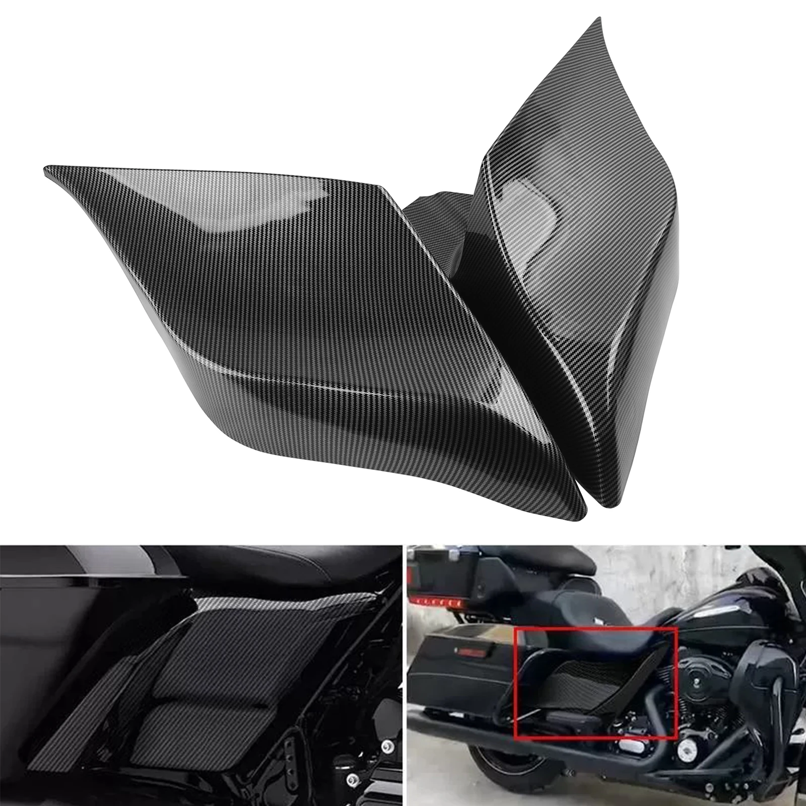 Motorcycle Stretched Extended Side Covers Carbon Black ABS Fairing Panels For Harley Touring Electra Road Glide 2009-2013