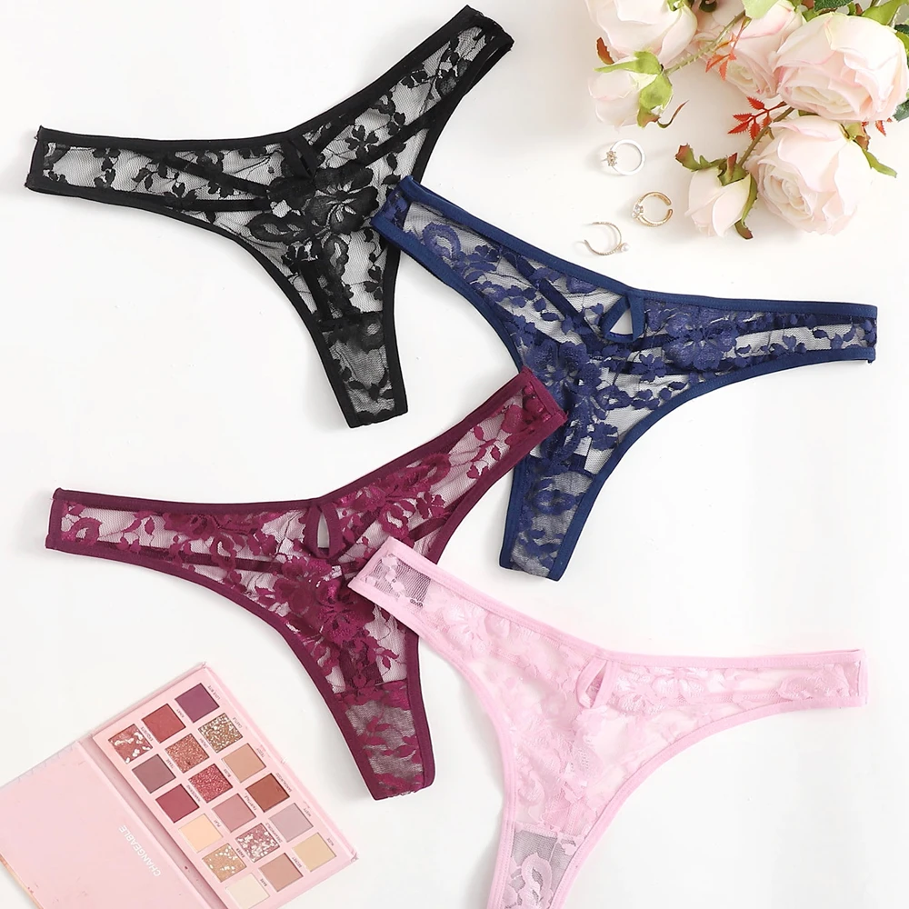 

Aundies Hollow Out Visible Panties Cute Briefs See Through Cutting Underwear 4Pack Floral Lace Panty Set