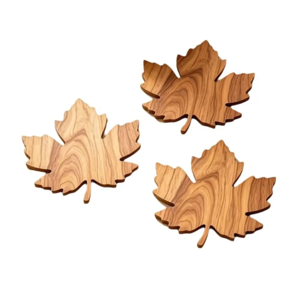 Durable Non-Slip Maple Leaf Wooden Coasters Heat-Resistant Natural Water Cup Mat Anti Scald Drink Pad Office