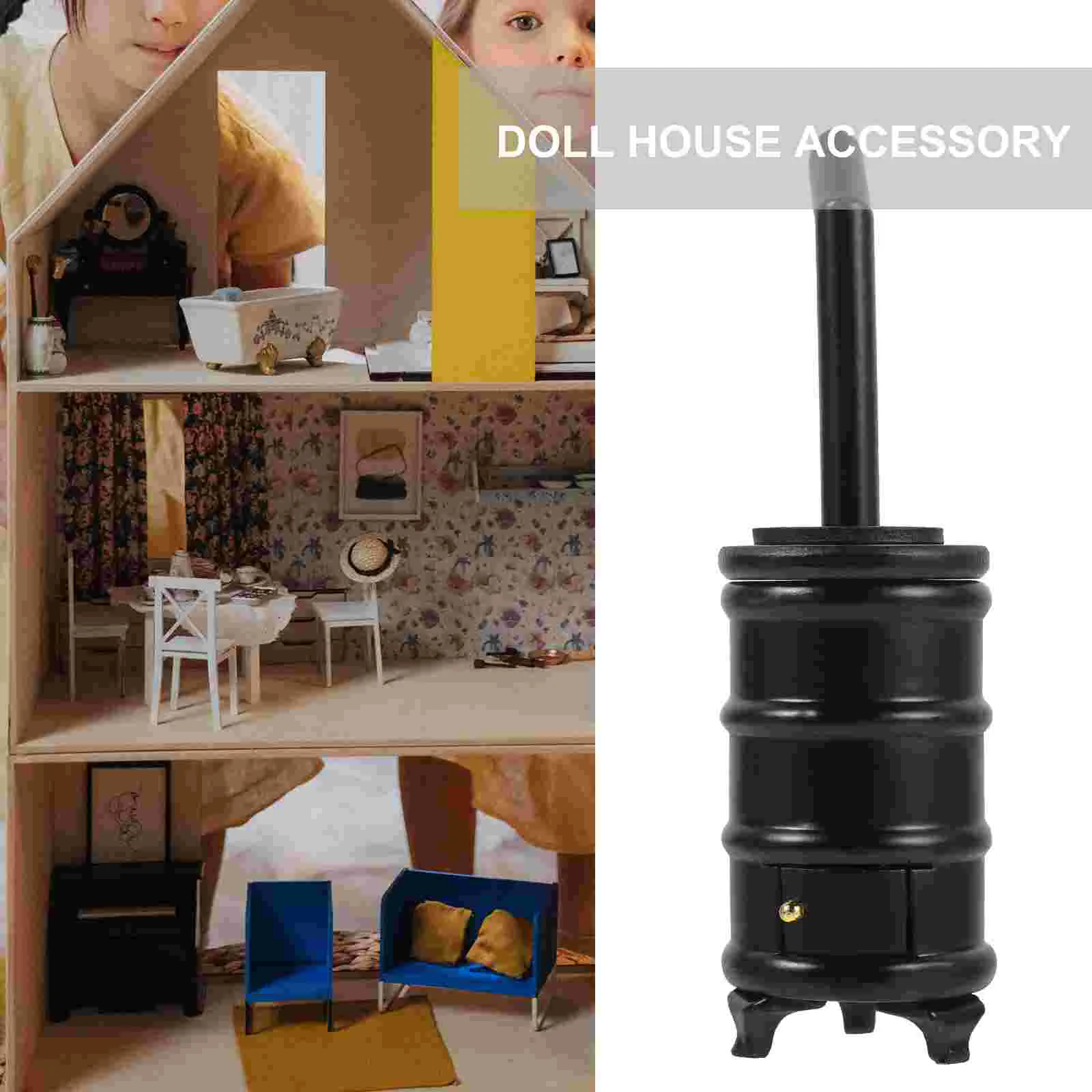 1:12 Dollhouse Miniature Furniture Model Scene Ornaments Wooden Black Retro Stove Decor DIY Vintage