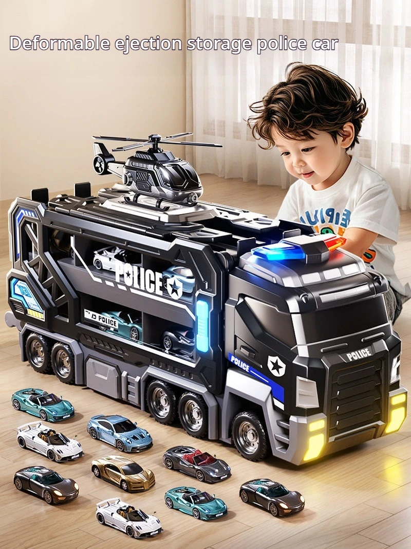 Double competitive track upgrade special police catapult toy car police car deformation sliding catapult alloy storage car gift