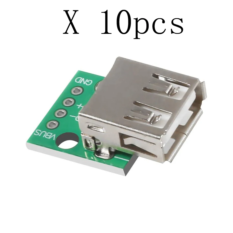 10pcs Mini USB to DIP Adapter Board USB Type A Male Plug to DIP Converter Board 4 Pins DIP 2.54mm Pitch for DIY USB Power Supply