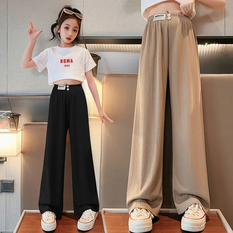 Girls' Wide leg Pants Summer Sports and leisure Pants 2024 New Fashionable Children's Pants Trendy Straight leg Pants 120-170CM