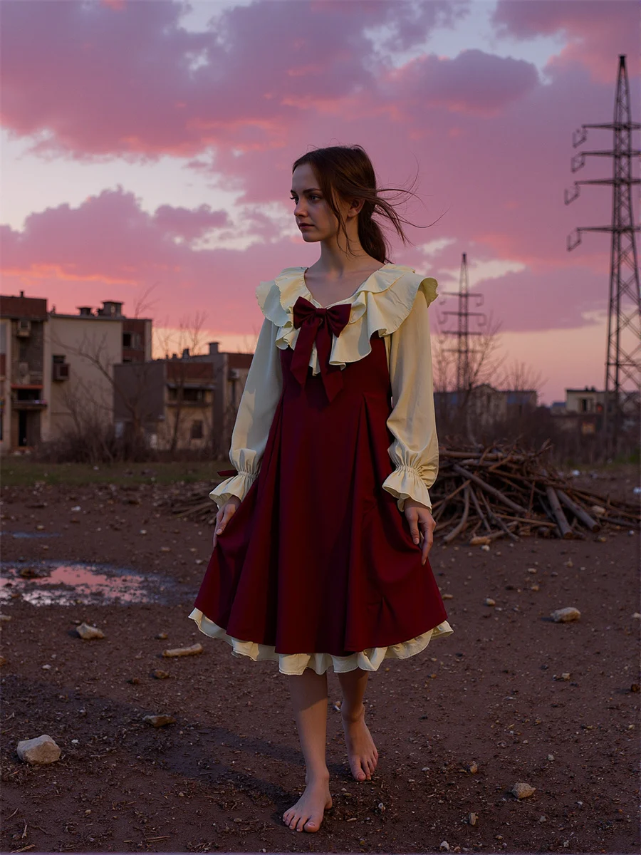 فستان نسائي للفتيات على الطراز الكوري أنيق بحافة منتفخة العيينة Broderie Anglaise بنمط فتحة تفاصيل متجددة الهواء وجيد التهوية